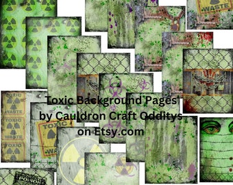 Toxic Green Radiation Background Pages Junk Journal Kit 25 coordinating graphics for Scrapbook Paper, Includes Limited Sale Use