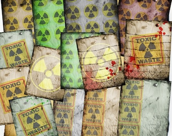 Toxic Radiation Grunge Background Papers - 14 instant download Digital Scrapbook Ephemera Pages - Horror Steampunk Halloween Zombie Dungeon