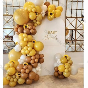 Kit ghirlanda di palloncini a tema ape da 132 pezzi - Arco di palloncini giallo senape, caramello e sabbia per baby shower, matrimonio e decorazioni per feste di compleanno