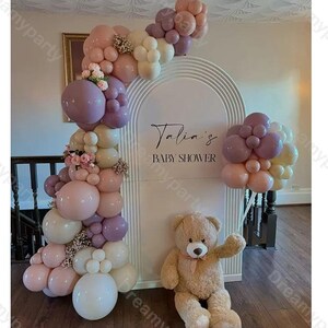 108pcs Baby Shower Balloon Garland Kit - Sand, Purple, Pink Boho Balloons Arch for Baby Shower, Gender Reveal, Birthday Party Decor, Wedding