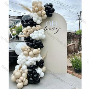 162pcs Boho Baby Shower Balloons Garland Kit - Sand, Black & White Balloons Arch for Baby Shower, Wedding and Birthday Party Decorations