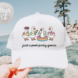 Pool Party Goose Trucker Hat: Summer Mama Floaties Swim Fun