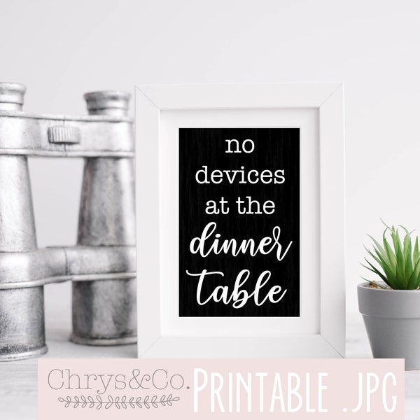 No devices at the Dinner Table Digital JPG DIY Art Print Home Kitchen Table Top Decor Black and White 2 piece