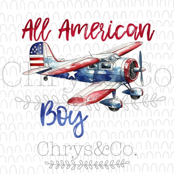 All American Boy USA Airplane July 4th Water Color PNG File Digital Design Clip Art | Digital Download for Sublimation Printing Crafting DIY