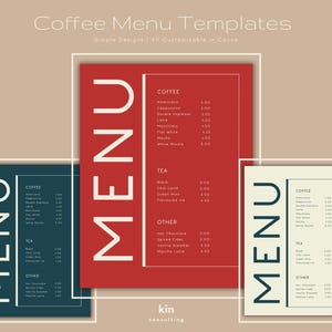 Modelo de menu de cafeteria moderna, menu de cafeteria minimalista, para impressão, download digital, menu de cafeteria editável, faça você mesmo