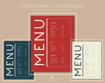 Modern Coffee Shop Menu Template, Minimalist Coffee Shop Menu, Printable, Digital Download, Cafe Menu Editable, DIY