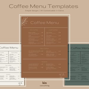 Modelo de menu de cafeteria moderna e caprichosa, menu de cafeteria minimalista, para impressão, download digital, menu de cafeteria editável, faça você mesmo
