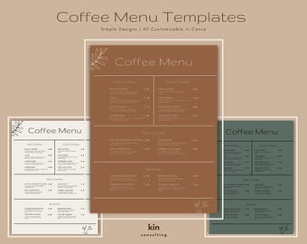 Whimsical Modern Coffee Shop Menu Template, Minimalist Coffee Shop Menu, Printable, Digital Download, Cafe Menu Editable, DIY
