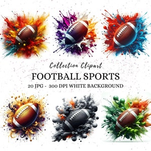 Watercolor Football Bundle Collection Clipart, 22 JPG Football Clipart, Football Posters, Football Printable Art, Commercial Use
