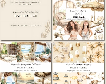 Watercolor Coastal Clipart Bundle: Boho Beach Graphics (Digital Download)