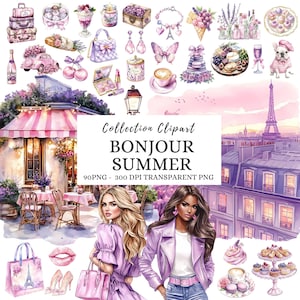 Aquarelle été Paris Clipart, Clipart Provence lavande, clipart été, French Lover, voyage PNG, Clipart Floral, Clipart printemps, Français