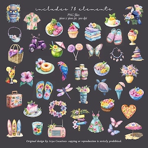Watercolor Hawaiian Clipart Bundle, Tropical PNG, Beach Vacation Clipart, Luau Summer Graphics, Aloha Island Clipart, Commercial Use image 8