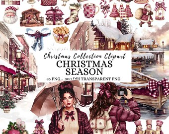 Pacote de clipart de inverno em aquarela: ilustrações aconchegantes em PNG estilo cottagecore (download digital)