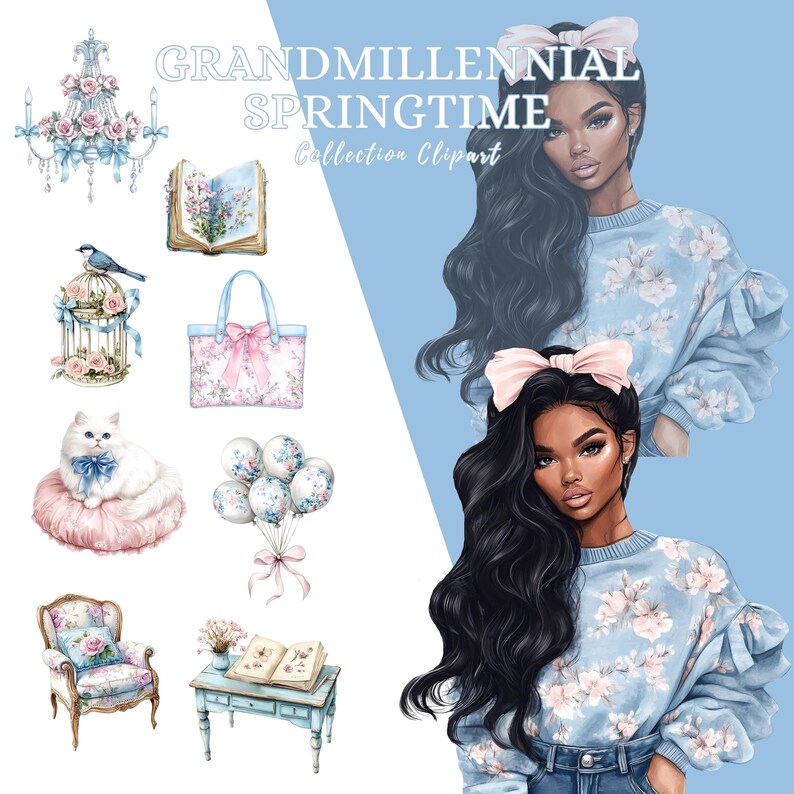 Watercolor Grandmillennial Clipart: Floral Spring PNG, Springtime Illustration image 6