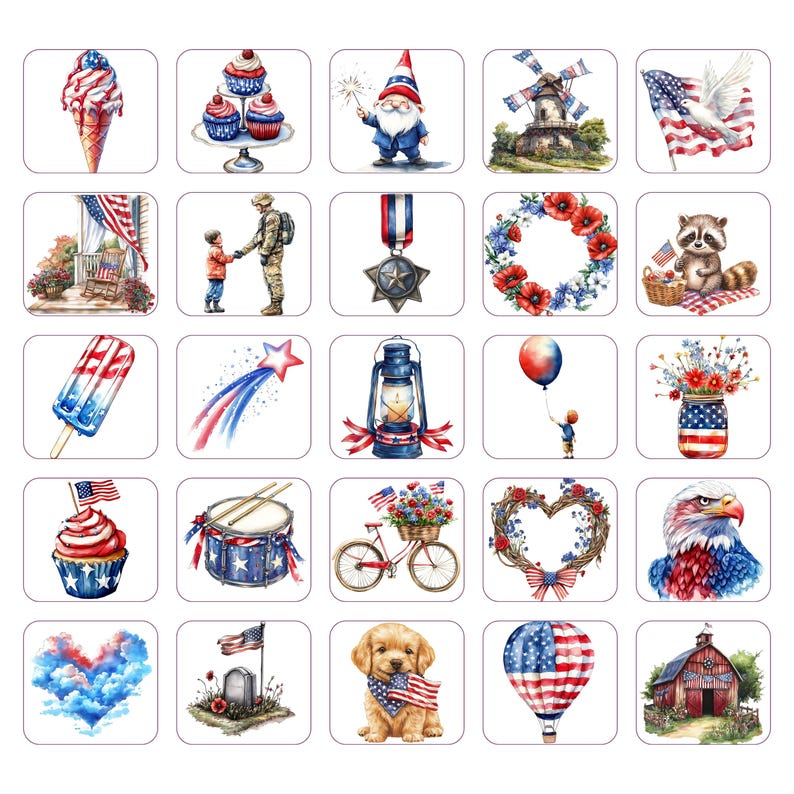 Watercolor Memorial Day Clipart: Patriotic PNG Bundle, American Flag ...