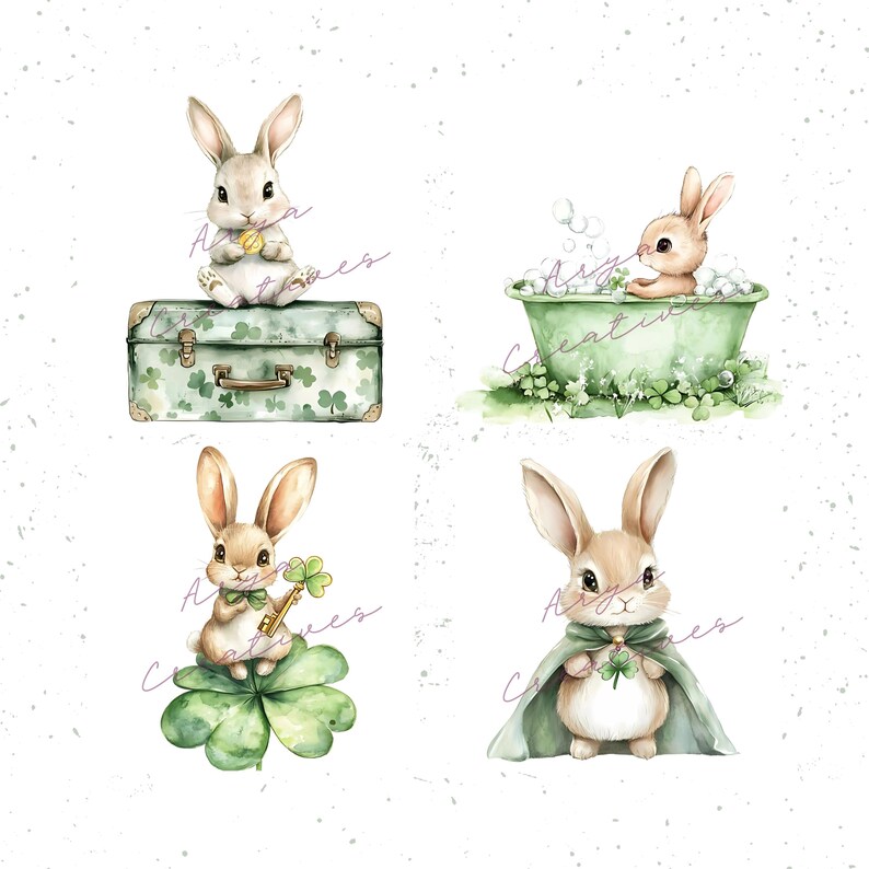 Shamrock Rabbit Watercolor St Patrick's Day Bunny Clipart: Shamrock PNG (digital ...