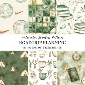 Aquarell Reisemuster, Reisende Musterdesign, Fernweh Reisende, Sommer, Reisen Sommer Hintergrund, Abenteuer Muster, Scrapbook