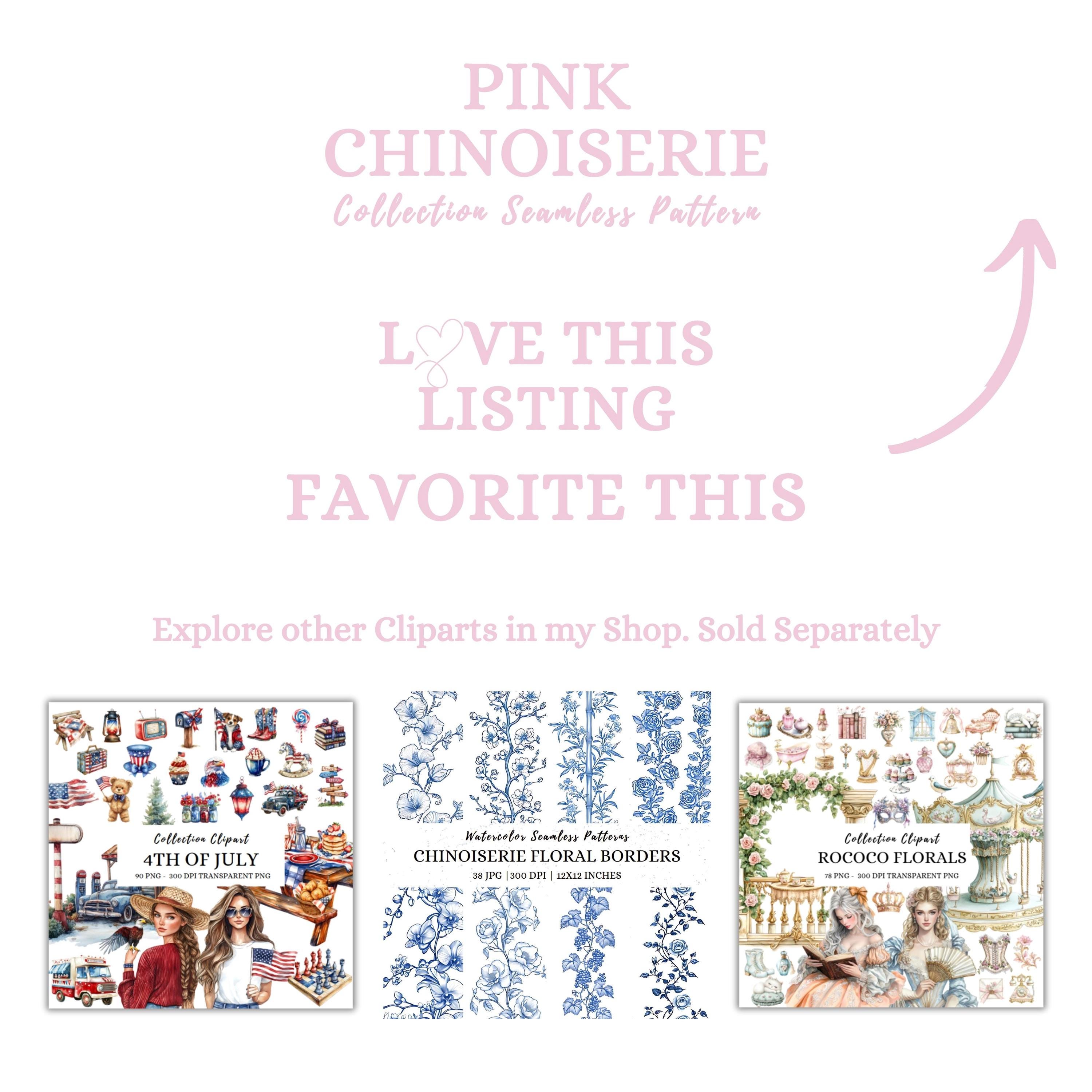 Pink Chinoiserie Floral Digital Paper: Vintage Wallpaper Borders ...