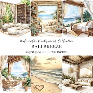 Clipart di acquerelli di paesaggi costieri estivi, clipart di scene di spiaggia tropicale, immagini stampabili di spiagge oceaniche, paesaggio costiero, clipart di spiaggia neutra