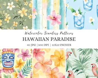 Watercolor Hawaiian Seamless Pattern: Tropical Aloha Digital Paper (Digital Download)