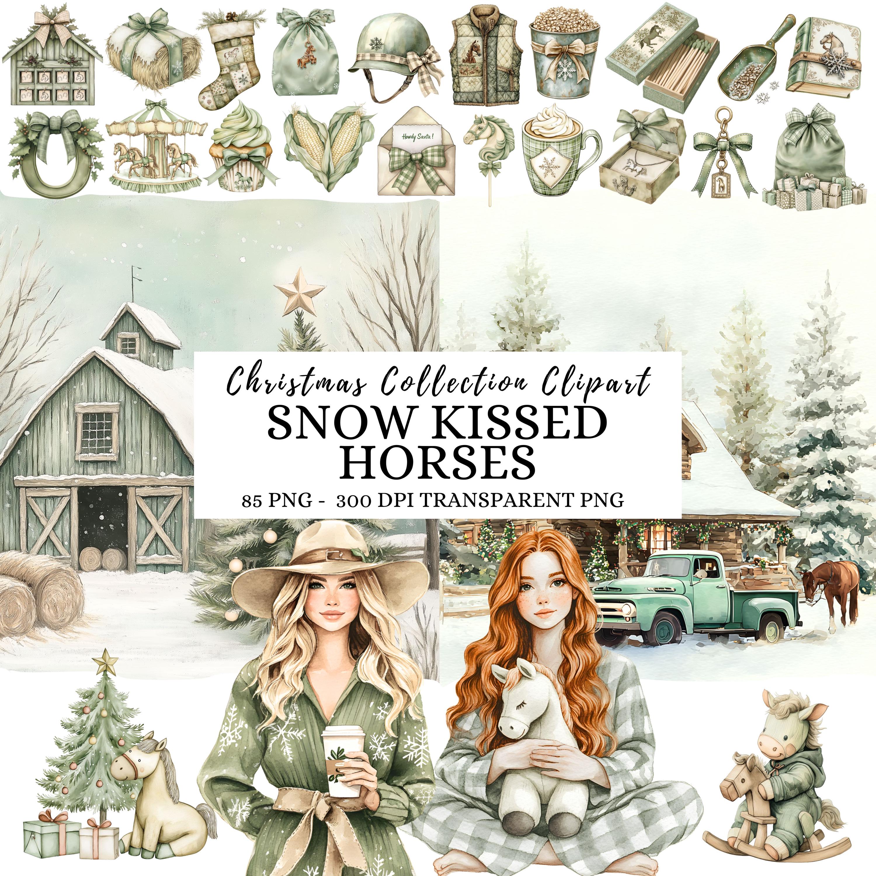Watercolor Christmas Horse Clipart, Winter Equestrian PNG, Farm Animal ...