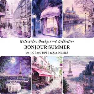 Aquarelle été Paris fond, Français, Images imprimables Tour Eiffel, Café parisien en téléchargement numérique, Français boutique, Paris Cafe Clip Art