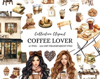 Watercolor Coffee Clipart: Latte, Mugs, Hot Coffee PNGs (Digital Download)