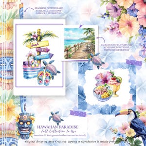 Watercolor Hawaiian Clipart Bundle, Tropical PNG, Beach Vacation Clipart, Luau Summer Graphics, Aloha Island Clipart, Commercial Use image 3