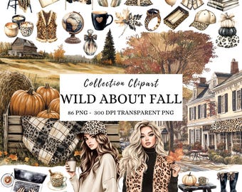 Watercolor Neutral Autumn Clipart, Cozy Neutral Fall PNG Graphics, Leopard Png, Autumn Vibes, Digital Stickers, Commercial Use