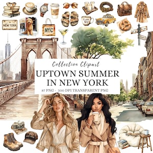 Aquarell New York City Clipart, Sommer Clipart, Reisende Clipart, NYC Clipart, Sommer, Amerika Clipart, Mädchen reisen Png, Scrapbooking
