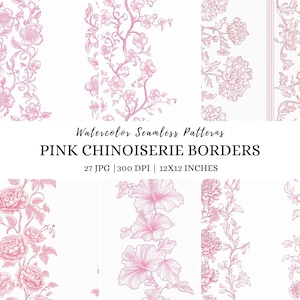 Carta da parati vintage in carta digitale floreale rosa Chinoiserie, floreale vintage, clipart in carta digitale Chinoiserie, bordo botanico, bordo per matrimonio