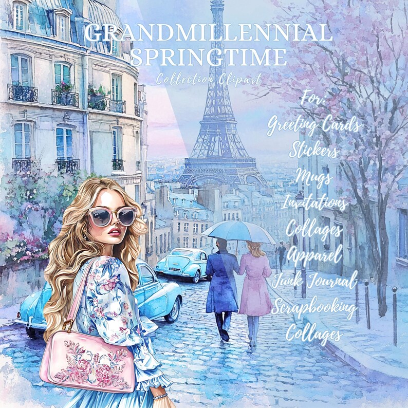 Watercolor Grandmillennial Clipart: Floral Spring PNG, Springtime Illustration image 5
