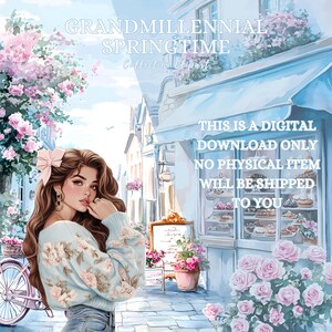 Watercolor Grandmillennial Clipart: Floral Spring PNG, Springtime Illustration image 4