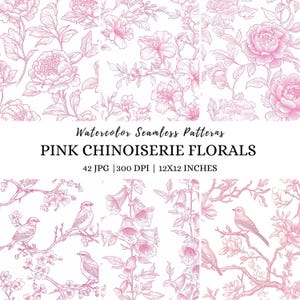 Pink Chinoiserie Floral Seamless Pattern Digital Paper Vintage Wallpaper, Vintage Floral Pattern, Chinoiserie Digital Paper Clipart