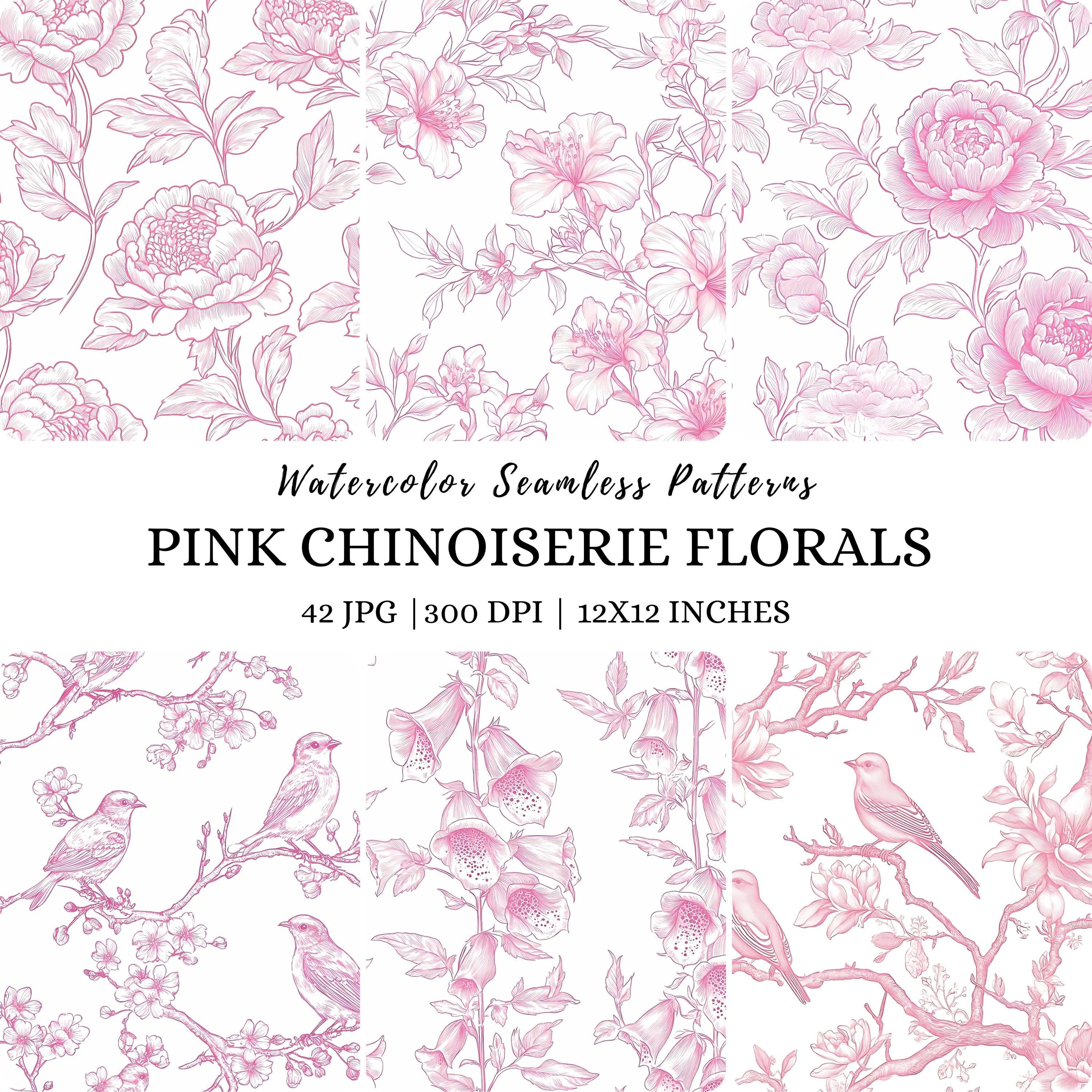 Pink Chinoiserie Floral Seamless Pattern: Vintage Digital Paper ...