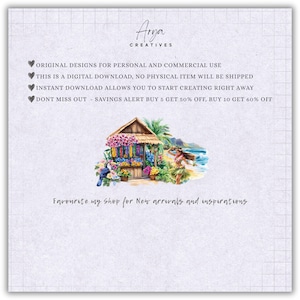 Watercolor Hawaiian Clipart Bundle, Tropical PNG, Beach Vacation Clipart, Luau Summer Graphics, Aloha Island Clipart, Commercial Use image 10
