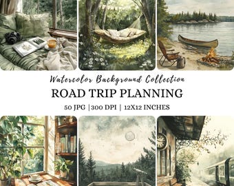 Watercolor Traveler Clipart, Wanderlust Traveler, Summer Clipart, Travel Jpg, Vacation Clipart, Adventure Background, Camping, Road Trip Jpg
