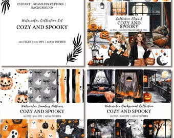 Watercolor Halloween Clipart Bundle, Spooky Ghost PNG Graphics (Digital Download)