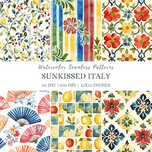 Modèle sans couture aquarelle de carreaux italiens, aquarelle italienne, fond de carreaux, fond d'été, carreaux de la Méditerranée et citrons, Amalfi