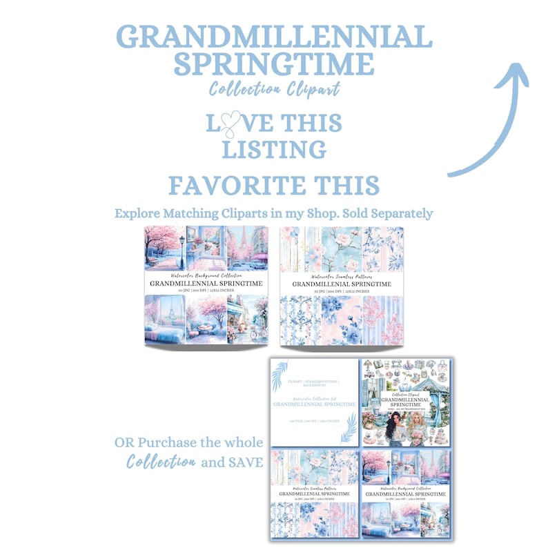 Watercolor Grandmillennial Clipart: Floral Spring PNG, Springtime Illustration image 2