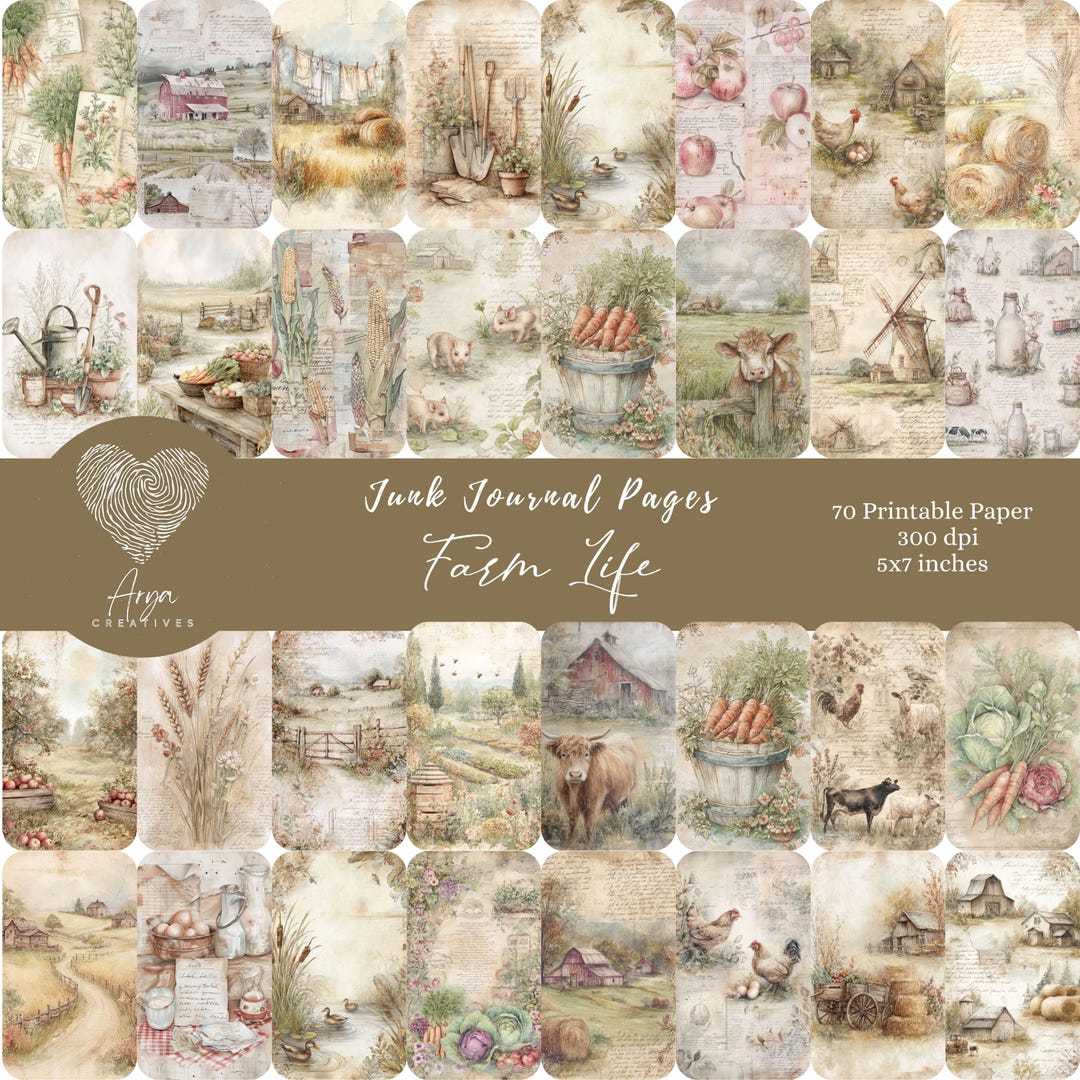 Watercolor Farm Life Junk Journal Pages, Printable Country Ephemera Kit ...