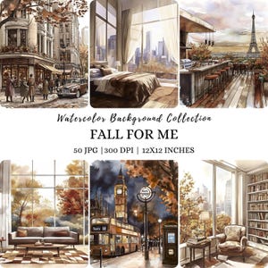 Aquarel herfstlandschappen, gezellige herfst clipart, herfst jpg-graphics, herfsttaferelen, rustieke herfst clipart, herfst digitale achtergronden