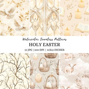 Patrón sin costuras de Pascua religiosa, patrón de Pascua, fondo neutro de Pascua, cruz, Él ha resucitado, lirio de Pascua, Pascua cristiana, álbum de recortes