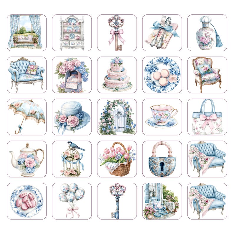 Watercolor Grandmillennial Clipart: Floral Spring PNG, Springtime Illustration image 9