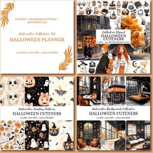 Watercolor Cute Halloween Clipart, Bundle, Large Bundle XX Bundle, Cozy Halloween Clipart, Cute Fall Halloween PNG, Seasonal PNG Graphics