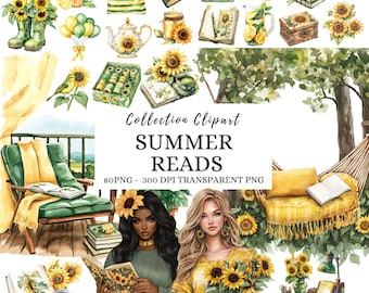Clipart tournesol aquarelle : Summer Cottagecore PNG (téléchargement numérique), Summertime, Stickers numériques