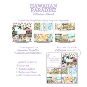 Watercolor Hawaiian Clipart Bundle, Tropical PNG, Beach Vacation Clipart, Luau Summer Graphics, Aloha Island Clipart, Commercial Use image 2
