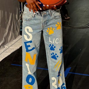 Hand Painted denim jeans, senior jeans.  *You customize and supply jeans*