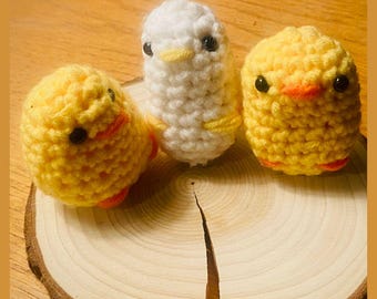 かぎ針編みひよこあみぐるみ、3個セット、手作りのひよこぬいぐるみ