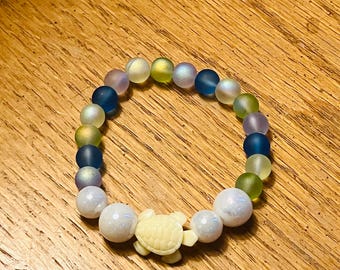 Sea Turtle Charm Bracelet: Ocean Pearl, Boho Beach Jewelry